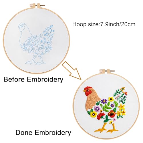 Louise Maelys Hen Embroidery Kit for Beginners Farmhouse DIY Craft - color: kit-35