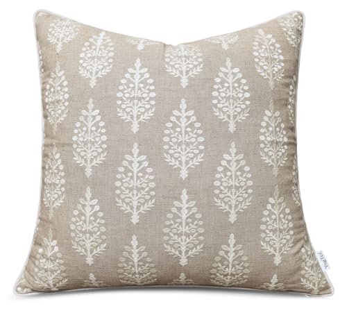 Floral Sprig Embroidered 20x20 Throw Pillow Cover, Natural - color: Natural-chandni, size: 20" x 20" (Pack of 1)