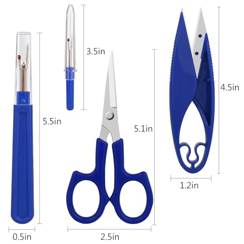 CampTek Seam Ripper & Thread Remover Kit - Professional Ergonomic Stitch Cutter Tools for Quilting, Leather, Denim, Cross Stitch | Sewing Supplies with Patch Remover, Durable Sewing Kit Tools (Blue) - color: Royal Blue