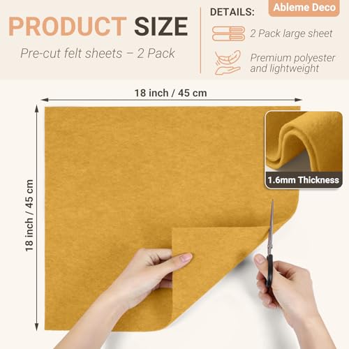 Felt Fabric Sheets 18" x 18" (2 Pack) 1.6mm Soft Craft Felt Squares, Gold - color: Gold