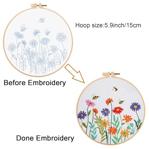 Louise Maelys Embroidery Kit for Beginners Wildflower Canvas Makeup Bag - color: Daisy Floral