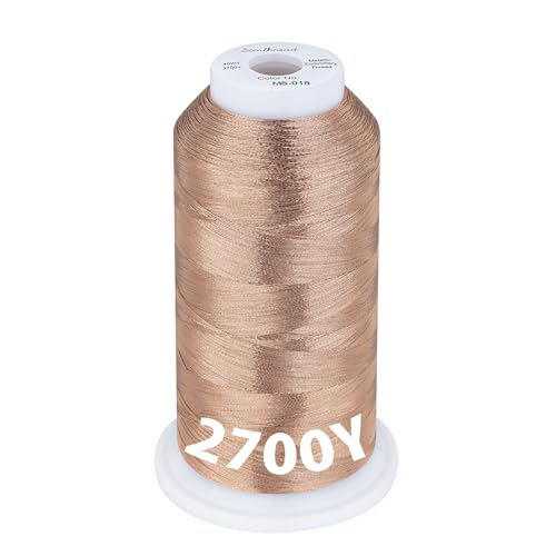 Simthread 2700 Yards Metallic Embroidery Machine Thread - Light Copper MS-018, 40wt High-Sheen King Spool, Smooth Running & Break Resistant for Commercial & Home Embroidery Machines - color: Light Copper MS-018