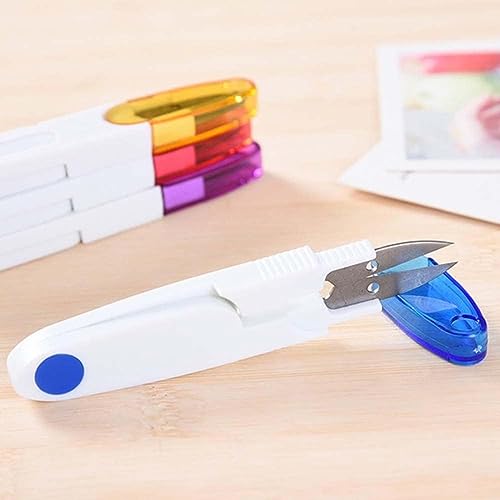 AKOAK 1 Pack U-shaped Yarn Scissors, Tailor's Scissors, Portable Yarn Scissors with Safety Cover, Thread Scissors for Needlework, Cross-Stitch Craft, DIY Projects, Sewing Supplies (Blue) - color: Blue