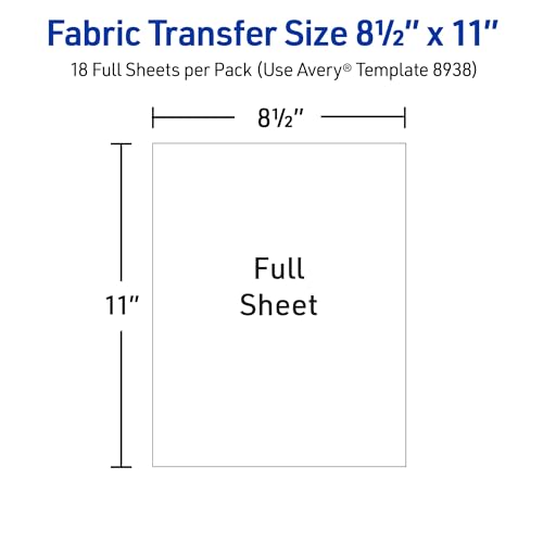 Avery Printable Heat Transfer Paper for Light Fabrics, 8.5" x 11", Inkjet Printer Compatible, 18 Sheets of Iron On Transfer Paper, Great for Custom Shirts, Uniforms, Gifts, and More (8938) - size: 8.5"x11", style: 18 transfers