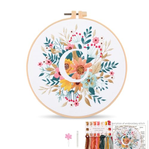 Harimau Letter C Pattern Embroidery Kit for Adult Beginners, Complete Starter Pack with 1 Hoop, Needles, Instruction Guide & Embroidery Stitch Video Tutorials - color: C