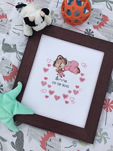 RIOLIS 1123 Girls Birth Announcement Counted Cross Stitch Kit 7 x 9.5 in - style: Girls Birth Announcement 1123