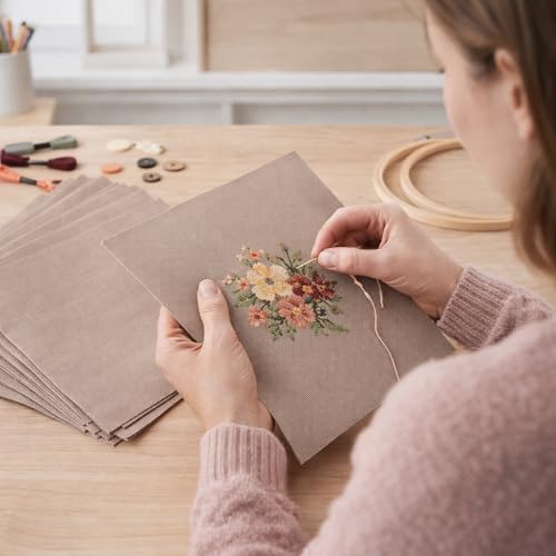 Essentials By Leisure Arts Aida Cloth 18 Count, 30"x36", Taupe Cotton Cross Stitch Fabric, 3 pc, Even-Weave Mesh for Embroidery, Needlepoint & Needlework Projects