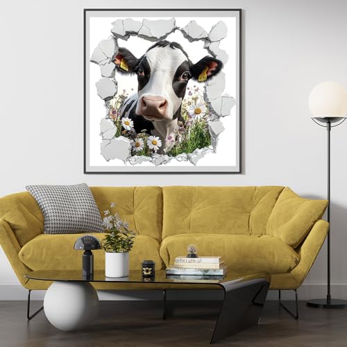 Moohue Stamped Cross Stitch Kits for Adults Animal Cow Flowers 14CT Pre Printed Cross Stitch Kits for Beginners (Animal Cow Flowers) - color: Animal Cow Flowers