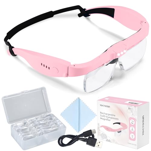 YOCTOSUN Magnifying Glasses with Light,0.75X-4.0X Magnifying Headset - color: Pink