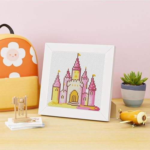VIGEGU Pink Castle Stamped Cross Stitch Kits for Adult Beginner with Frame - color: Castle Cross Stitch with Framed