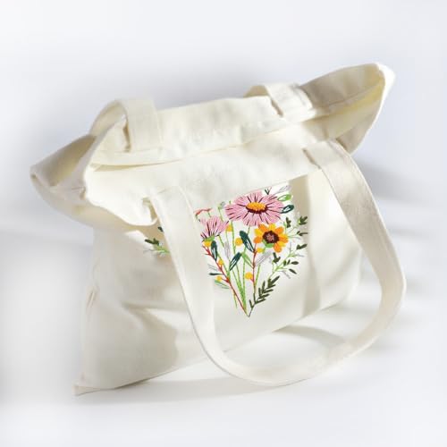 Huacan Embroidery Canvas Bag Kits for Adults Beginner Stamped Flowers Pattern DIY Cross Stitch Printed Flower Stitching Sewing Kit - color: Flower 4