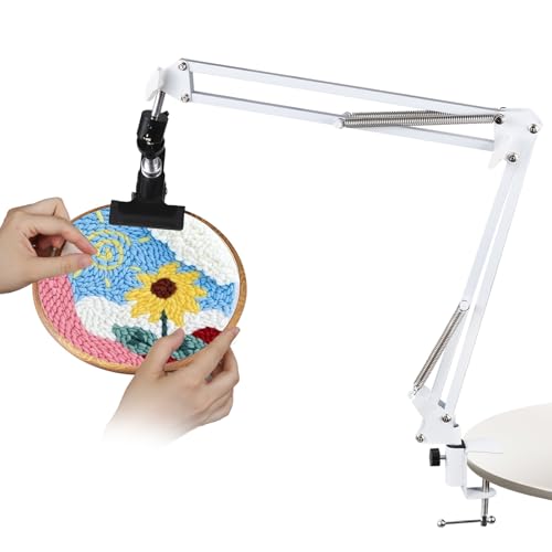 Embroidery Hoop Stand Adjustable Embroidery Stand Metal Embroidery Hoop Clamp Table Stand Suitable for Embroidery Hoops and Phone or Ipad(White) - style: White