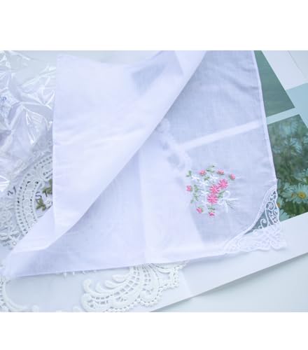 6 Pack of Ladies Embroidery Cotton Handkerchiefs Lace Wedding Hankies - color: Mangtianxing