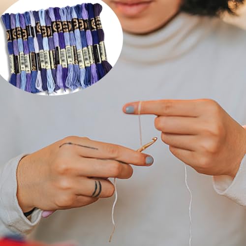 18 Skeins 6 Strands Blue Cross Stitch Thread Variegated Gradient Embroidery Floss Needlepoint Friendship Bracelet String Yarn Threads Bulk for Hand Sewing Bracelets Needlecraft Stitching DIY - color: Blue