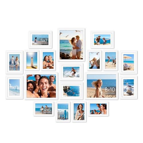 upsimples Picture Frames set of 19, Including 8x10, 5x7, 4x6 White Frame - color: White