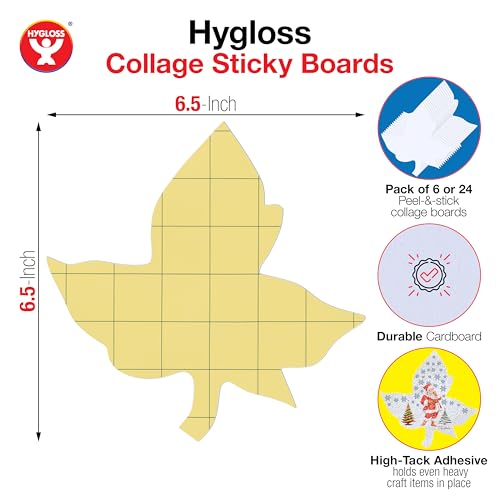 Hygloss Sticky Leaves Craft Boards - 6 Pack 6.5-Inch Self Stick Collage Boards for Kids - Peel & Stick Mounting Boards for Art Projects, School Crafts, Classrooms, and DIY Displays - size: 6-Pcs, style: Leaf 6.5"