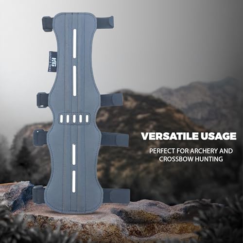 Hunt & Seek Fabric Archery Arm Guard 4 Hook-and-Loop Adjustable Straps Hunting Arm Guard Forearm Wrist Protector Archery Bracer Adult Unisex - color: Gray