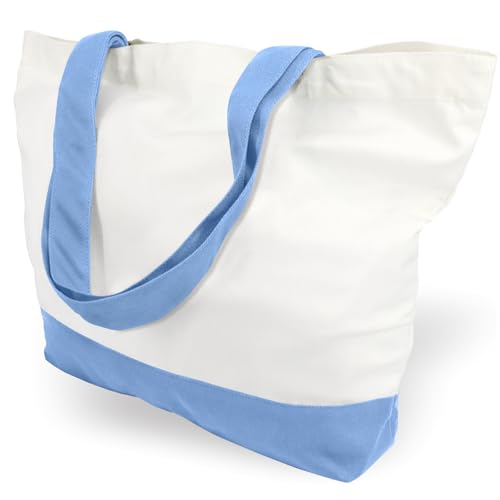 TOPDesign 1-Pack Super Strong Large 12oz Cotton Canvas Tote Bag, Reusable Grocery Shopping Cloth Bag, Fashionable Two-Tone Tote for Crafts, DIY Your Creative Designs - color: Light Blue/White