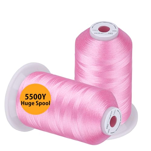 Simthread Embroidery Thread 5500 Yards Pink 085, 2 Huge Spools 40wt Polyester for Brother, Babylock, Janome, Singer, Pfaff, Husqvarna, Bernina Machine - color: Pink