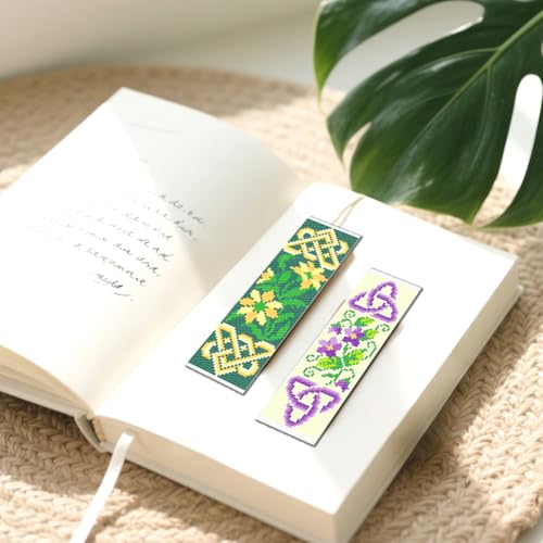 FREEBLOSS 6 Set Cross Stitch Bookmark Kits 11CT 8"x2.4" Celtic Knots - style: Celtic Knot Flowers
