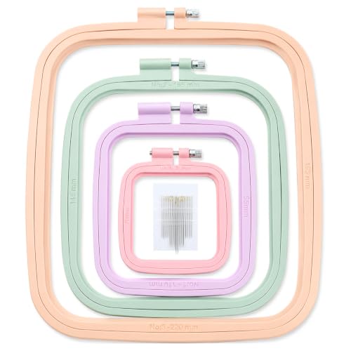 LAMXD 4 Pieces Embroidery Hoop Rectangle Square Embroidery Frame Cross Stitch Hoop Sewing Tool for Art Craft Handy Sewing (Multicolor),with Gold Eye Embroidery Needles - style: 4 sizes square