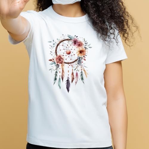 SUPERDANT 4 PCS Dreamcatcher Heat Transfer Floral Feather Iron on Transfers Plastic Patches Stickers Set Clothing Iron on Decals for T-Shirt Canvas Bags Jackets DIY Crafts 25x25CM - style: Dreamcatcher