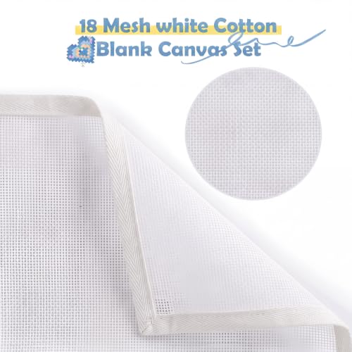 3 Pcs Blank Needlepoint Canvas 18 Mesh with Ivory Bias Tape Edge - color: Ivory