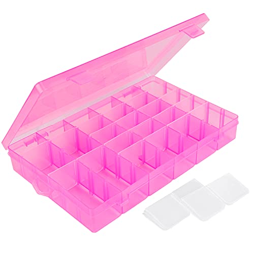False Nail Container, Cosics Bright Pink 36-Gird Plastic Nail Art Organizers Storage Box with Adjustable Dividers, False Jewelry Diamonds Charms Nail 3D Decorations Manicure Accessory Holder Case - color: Pink, size: 36 Grids-1 Pack