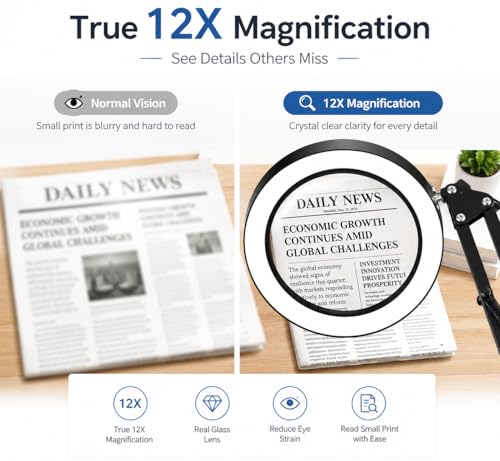 12X Magnifying Lamp with Light, 2-in-1 Clamp Desk LED USB to AC Plug - size: XX-Large