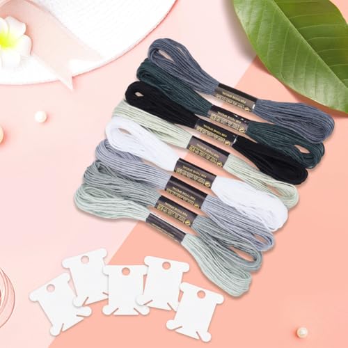 24 Skeins 6 Strands Variegated Grey Cross Stitch Threads Embroidery Floss Gradient Friendship Bracelets Yarn String Bulk with Floss Bobbins for Hand Sewing Jewelry Knitting Crafts Crochet - color: Dark Gray