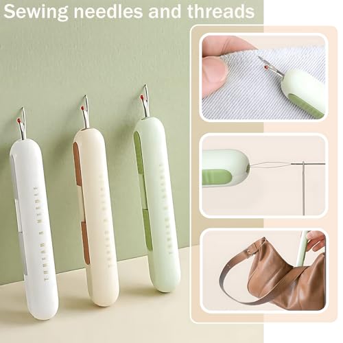 3 Pack Dual Function Seam Ripper and Needle Threader Compact Design Needle Threaders for Hand Sewing Threaders for Sewing Perfect for Easy Stitch Removal and Threading Needles Efficient Seam Ripping - color: green white orange