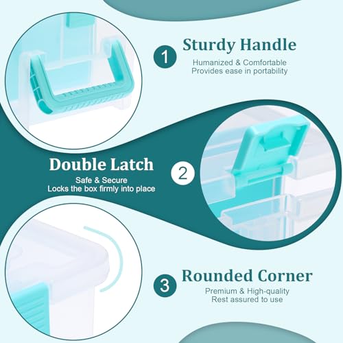BTSKY Clear Plastic Dividing Storage Box with 4 Deep Compartment Sewing Box - size: 13.9x7.9x6.2 Inches-Clear
