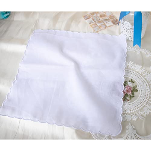 MileyMarla Ladies Embroidery Cotton White Handkerchiefs Lace Wedding Hankies - color: G-scalloped 6pcs