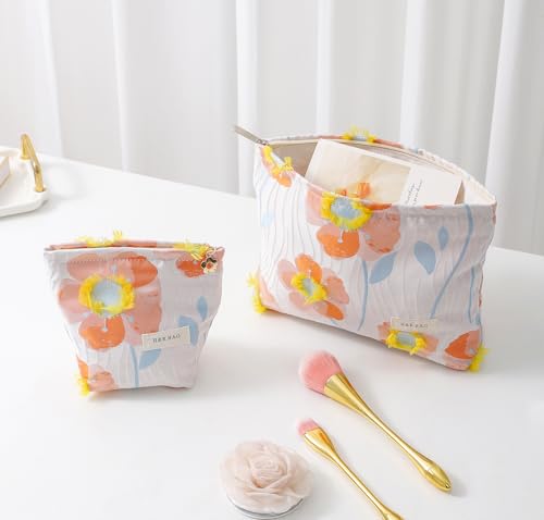 getgto 2 Pcs Makeup Bags, Large Cosmetic Bag Travel Toiletry Bag - color: A colorful flowers