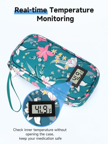 YOUSHARES Insulin Cooler Travel Case - TSA Approved Diabetic Medication Pen Cooling Bag with Temperature Display, Refrigerated Peptide Supplies Organizer Insulated Storage Kit with 2 Ice Pack - color: 11_Lily
