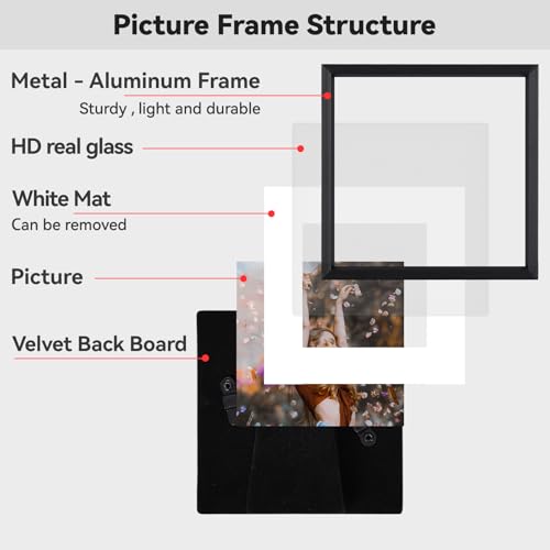 BKABOT 7x7 Black Square Picture Frame HD Glass 1Pack 6x6 Mat Wall Table - color: Black, size: 7x7-1P