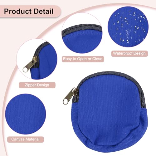 uxcell Mini Canvas Coin Purse Pouch, 3.9" Blank Round Mini Coin Wallet Small Change Purses Portable Organizer Bags with Zipper for Women Men Home DIY, Dark Blue - color: Dark Blue