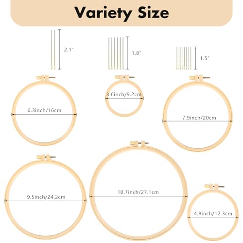 Caydo 6 Pieces Embroidery Hoops with 16 Pieces Needles, 3 Inch to 10 Inch - style: 6 PCS