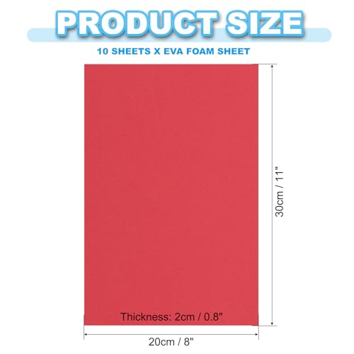 PATIKIL EVA Foam Sheet 10Pcs 12x8 Inch 2mm Thick Red - color: Red