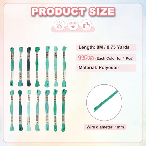 PATIKIL 14 Skeins Embroidery Floss Polyester Multicolored Green - color: Multicolored Green