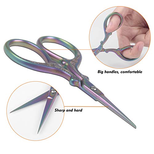 Sharp 3.6 inch Embroidery Scissors for Sewing, Crafting, Leather Sheath - color: Colorful