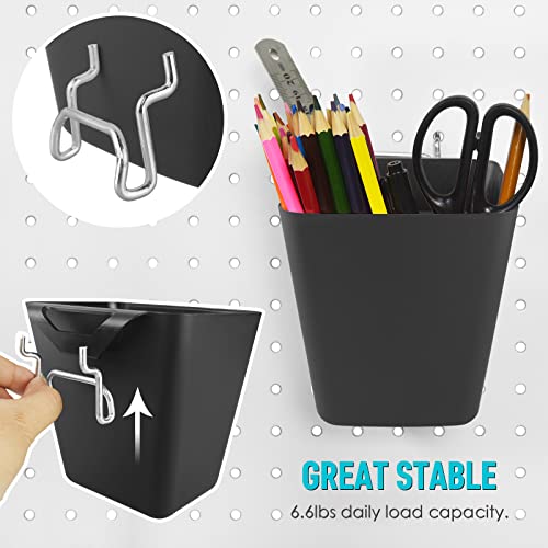 Large Pegboard Cups, 6Pack Peg Board Square Storage Bins With Hooks (Black) - color: Black