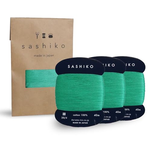 DARUMA Sashiko Thread Card Rolls Set of 3 (43.7 Yards x3) - Sewing & Embroidery, Includes Instruction Manual and Gift Packaging (Thin, Emerald) - color: Emerald, style: Thin