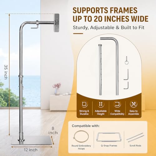 MARGAR Workstand with Side Clamp, for Lowery Stand, Adjustable Cross Stitch Floor Stand, Rotating Needlepoint Stand, Fits Q-Snap Frames, and Scroll Rods up to 20" Wide, Heavy Duty Metal Construction