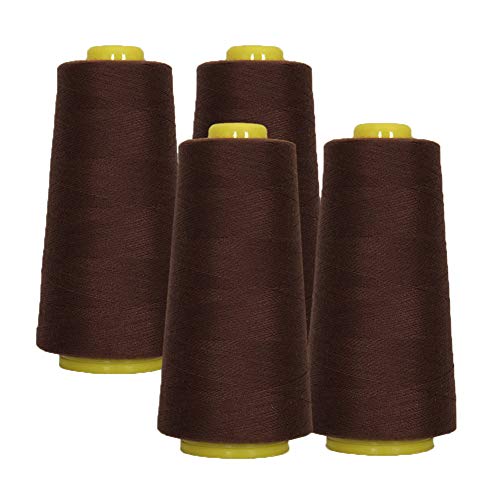 AK Trading 4-Pack Chocolate Brown All Purpose Sewing Thread Cones (6000 Yards Each) of High Tensile Polyester Thread Spools for Sewing, Quilting, Serger Machines, Overlock, Merrow & Embroidery - color: CHOCOLATE BROWN