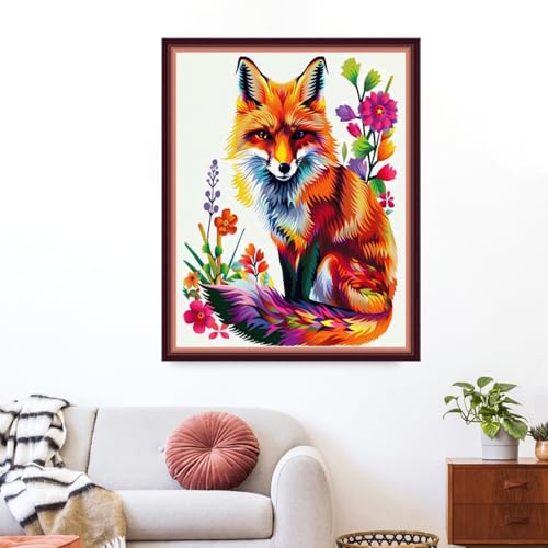 Funxvoot Stamped Cross Stitch Kits for Beginners or Adults Embroidery Starter Patterns | DIY Printed Cross Stitch Kits Needlepoint for Adults or Kids 11CT-Colorful Fox 16x20 inch - color: color20