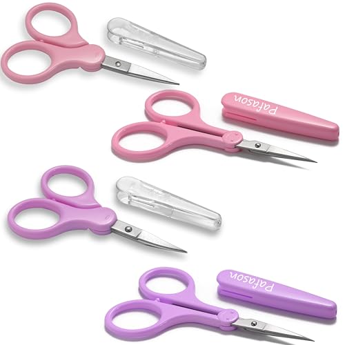 PAFASON Small Travel Sewing Crafting Scissors Set Straight Curved Tip - color: Straight 4in + Curved 3.5in Red