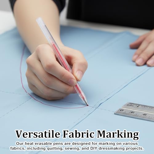 Heat Erasable Pens for Fabrics with 20 Refills, Fabric Marking Pens for Sewing, Quilting, Embroidery, Dressmaking and DIY Dressmaking, Heat Pen for Fabric, 6 Colors