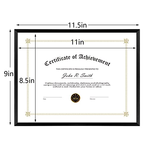 Golden State Art 8.5x11 Black Aluminum Certificate Frame Real Glass Front - color: Black (No Mat)