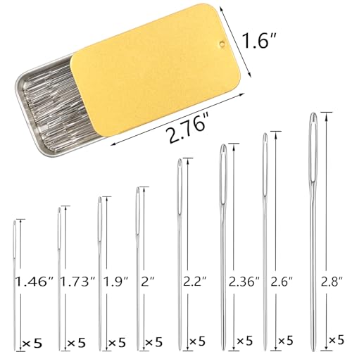 Eketirry 46 PCS Large-Eye Blunt Needles kit, 8 Sizes Stainless Steel Yarn Knitting Sewing Needles, Crafting Weaving Stringing Needles with Threaders and Stitch Markers (Gold) - color: Golden